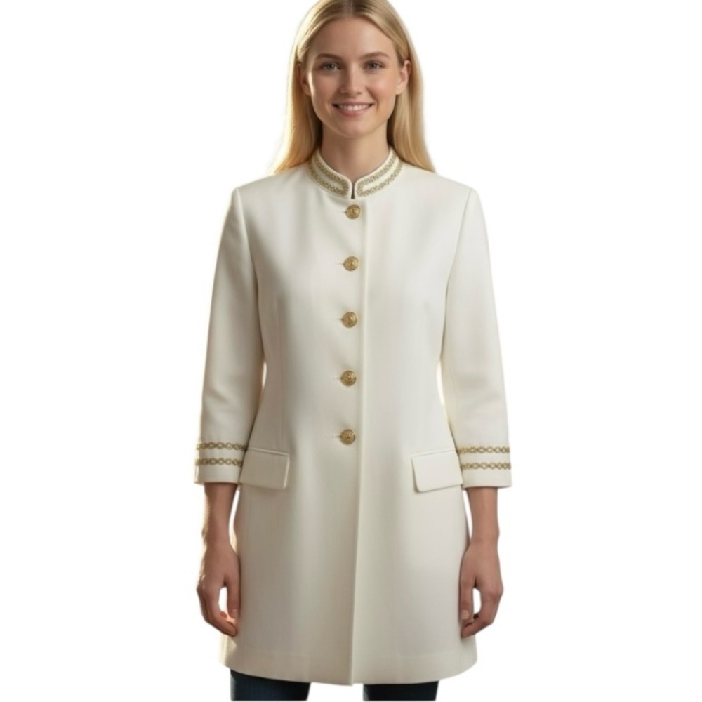 JONES Vintage 90s Women’s Ivory Military Style Longline Blazer Jacket Size 10